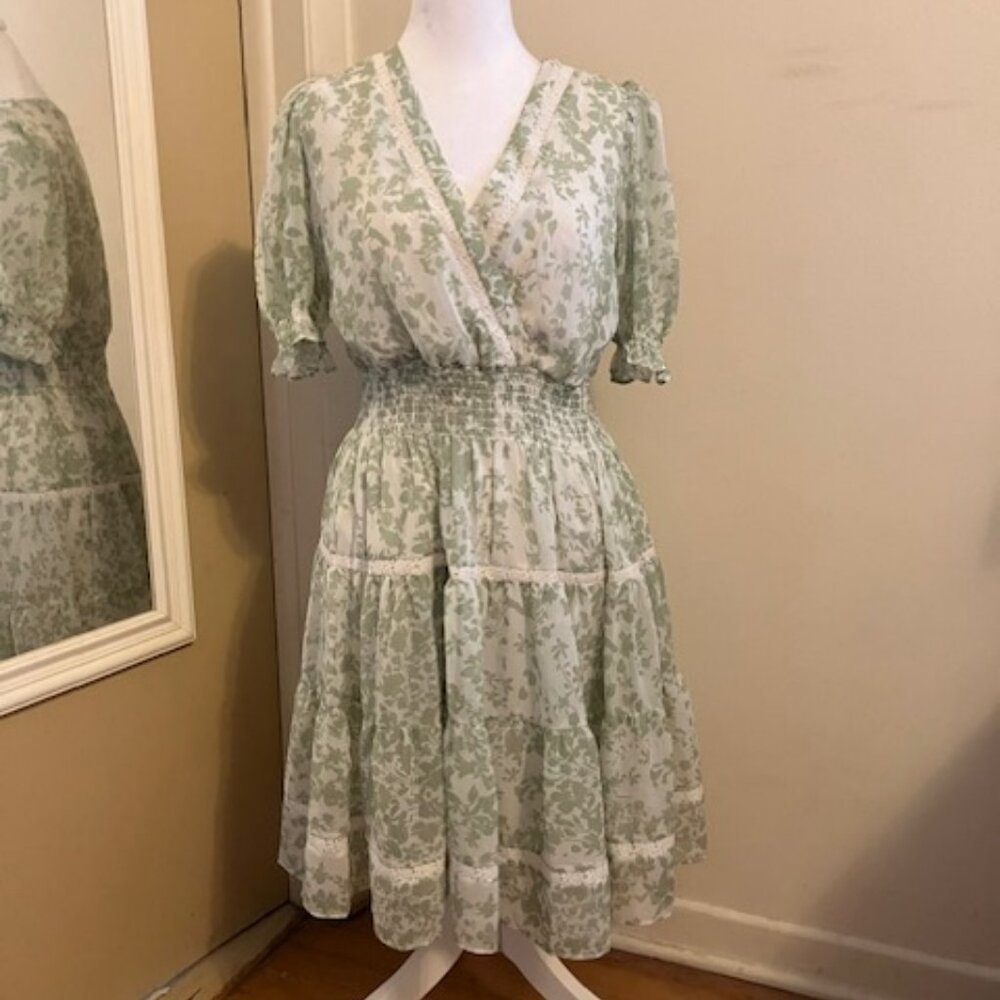 Taylor Sage Green Floral with Lace Prairie Style Dress